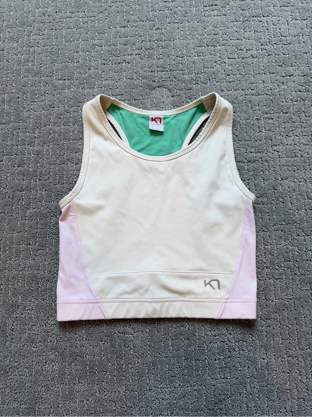 Kari Traa Cream Crop Tank with Light Pink Panels & Mint Lining